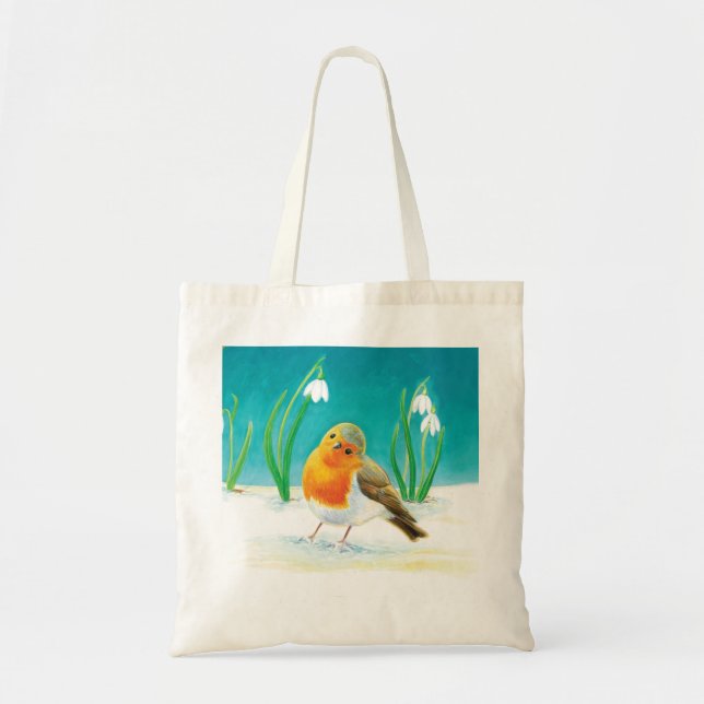Bolsa Tote Red Robin (Erithacus rubecula) e Snowdros (Frente)