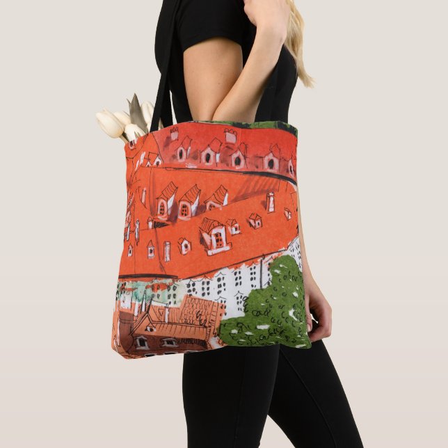 Bolsa Tote Red Roofs Praga Colagem de Papel Cityscape Checo T (Close Up)