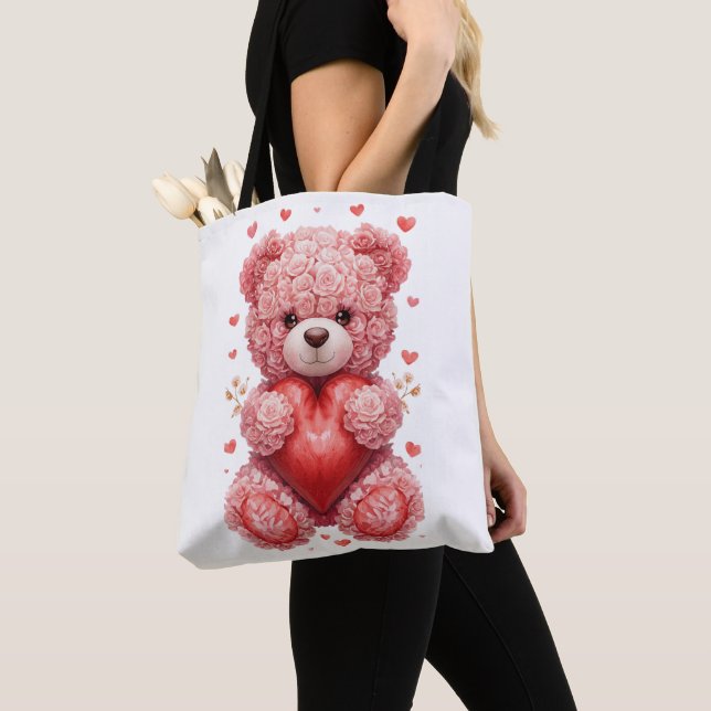 Bolsa Tote “Red Rose Teddy Bear – Cute Valentine Gift for Her (Close Up)