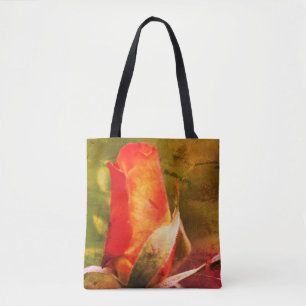 Bolsa Tote Red Rosebud Close Up Abstract Distressed