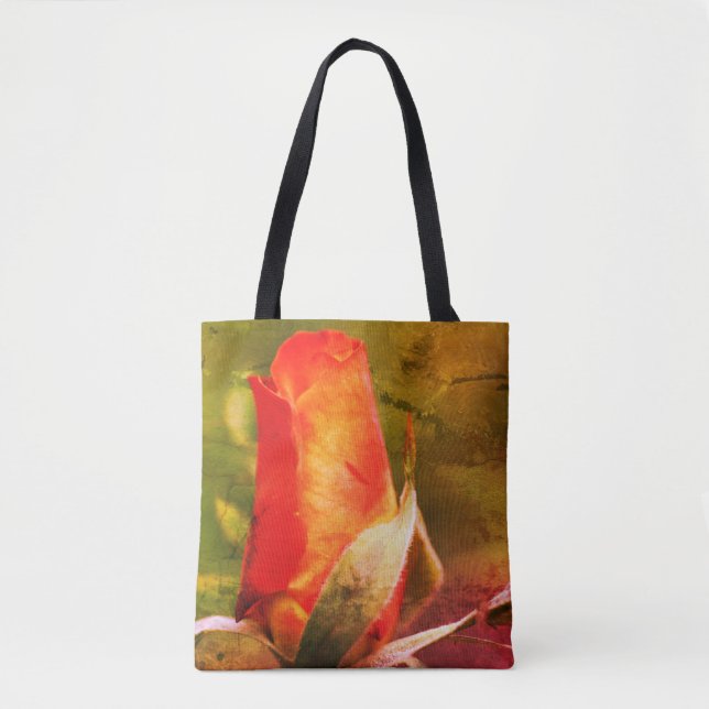Bolsa Tote Red Rosebud Close Up Abstract Distressed (Frente)
