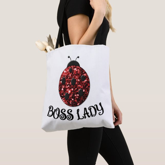 Bolsa Tote Red Sparkly Ladybug BOSS LADY Personalize (Close Up)