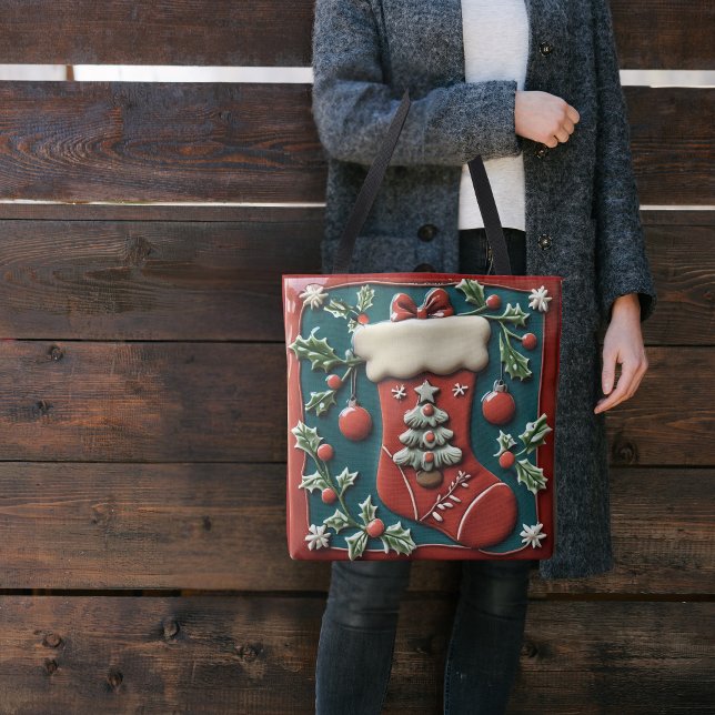 Bolsa Tote Red Stocks Christmas (Criador carregado)