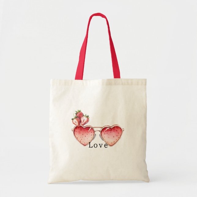 Bolsa Tote Red Strawberry Heart Colored Glasses (Frente)