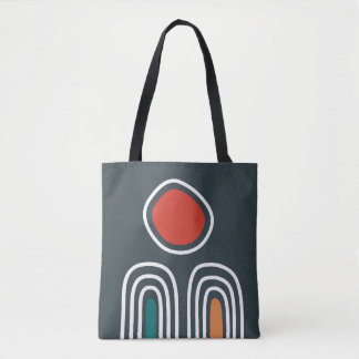 Bolsa Tote Red sun over oho rainbows, abstract line art