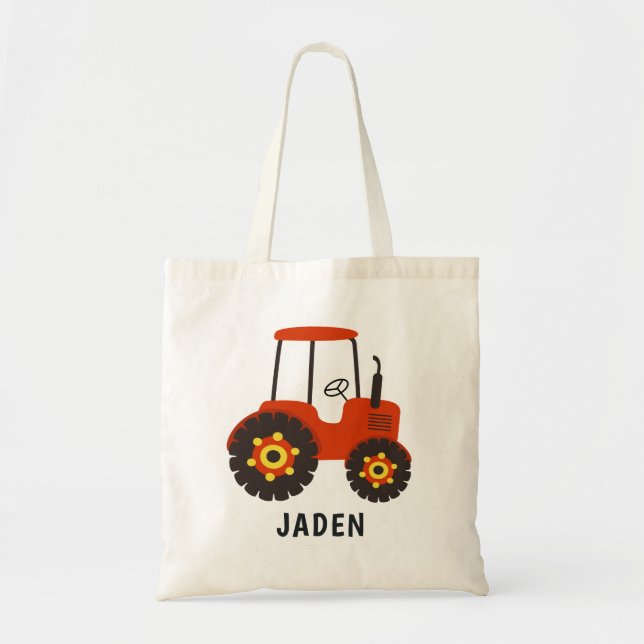 Bolsa Tote Red Trator Kids Fazenda Barnyard Personalizado (Frente)
