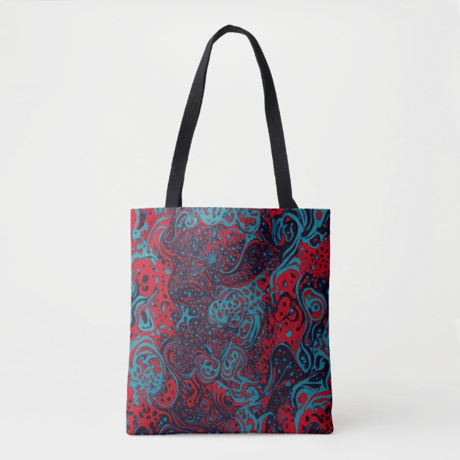 Bolsa Tote Red Turquoise Marble Abstract Pattern (Frente)