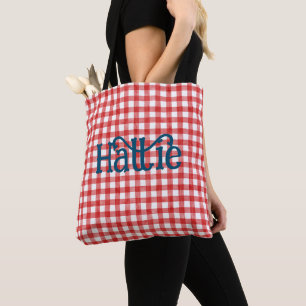 Bolsa Tote Red Watercolor Gingham Personalizado