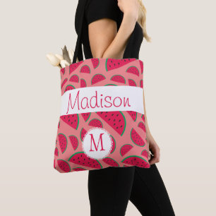 Bolsa Tote Red Watermelon Summer Fund Monograma inicial