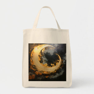 Bolsa Tote Redemoinho Abstrato Moderno Ouro Preto Lua
