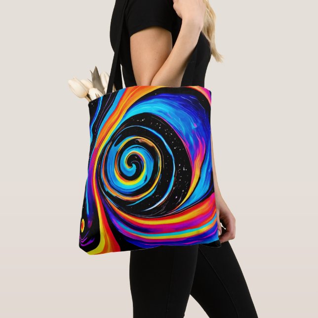 Bolsa Tote Redemoinho de Vórtice Cósmico em Tons de Neon (Close Up)