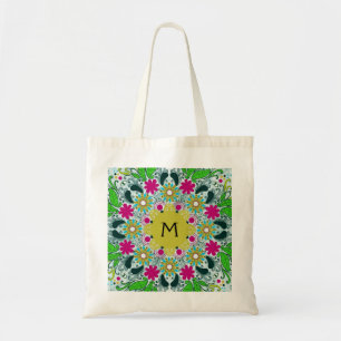 Bolsa Tote Redemoinhos florais retros do círculo colorido