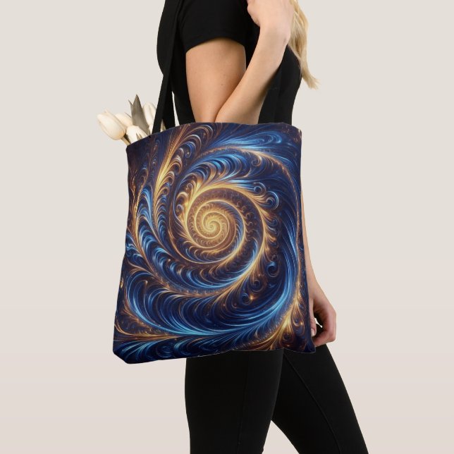 Bolsa Tote Redemoinhos Modernos Abstratos Espaciais Azul Real (Close Up)