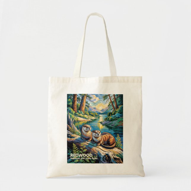 Bolsa Tote Redwood National Park Colorful Animal Cute Otters (Frente)