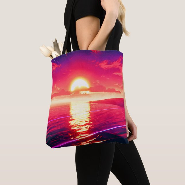 Bolsa Tote Reflexão Digital sobre o Mar de Sunset (Close Up)