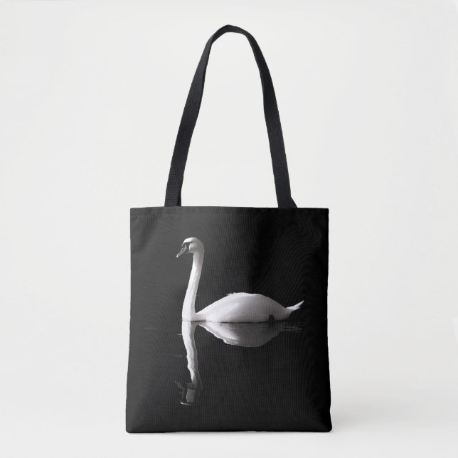 Bolsa Tote Reflexão Do Cisne Branco Elegante No Lago Negro (Frente)