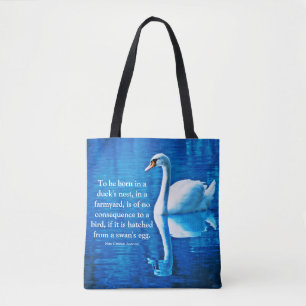 Bolsa Tote Reflexão do Cisne de Cotação Inspiracional Azul e