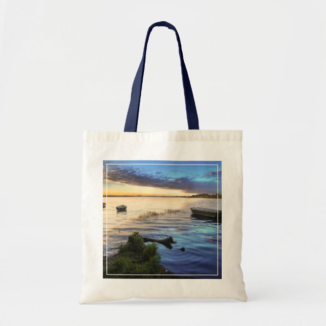 Bolsa Tote Reflexão dos barcos de navigação do por do sol (Frente)