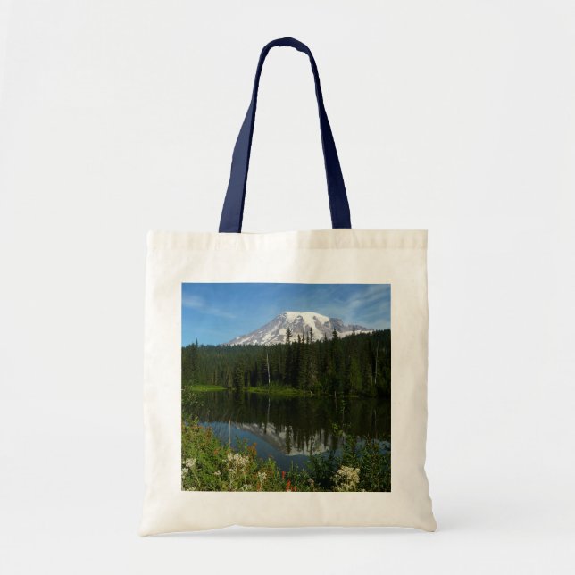Bolsa Tote Reflexo do Lago Monte Rainier com Flores Silvestre (Frente)