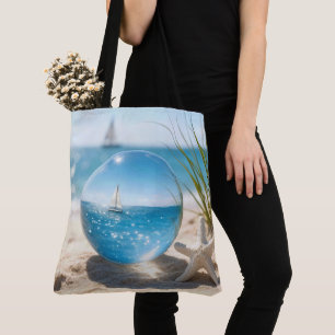 Bolsa Tote Reflexo do Oceano em uma Bola de Lente
