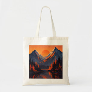 Bolsa Tote Reflexo do Pôr do Sol na Montanha com Céu Laranja 