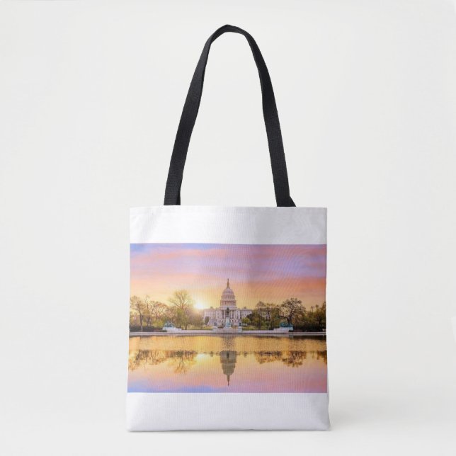 Bolsa Tote Reflexo do pôr do sol no Edifício do Capitólio dos (Frente)