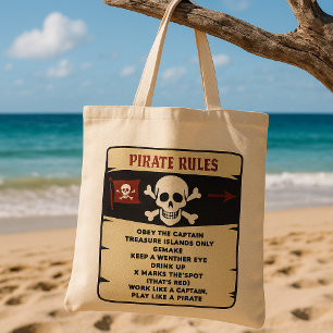Bolsa Tote Regras de Pirata Negra e Vermelha