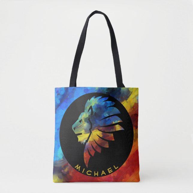Bolsa Tote Rei da selva, nome de aquarela monograma (Frente)
