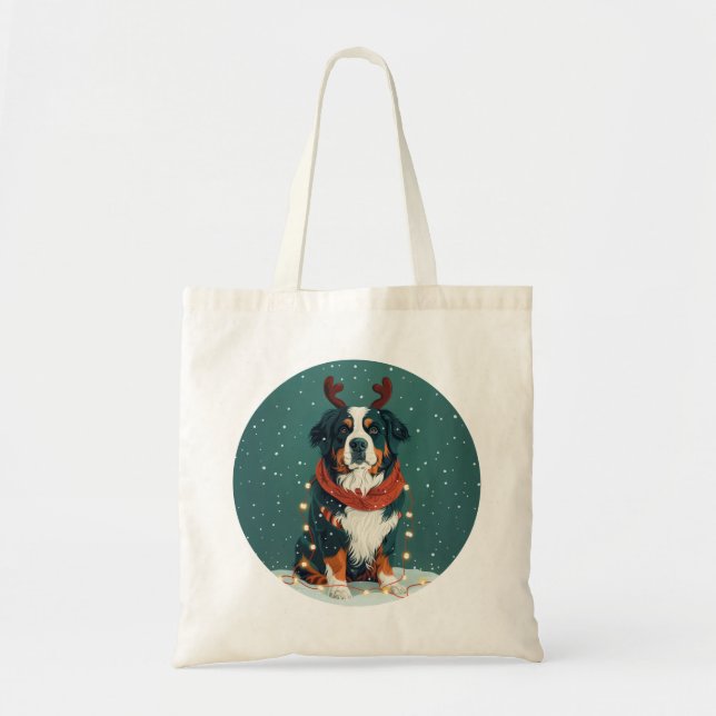 Bolsa Tote Reindeer Bernese Mountain Dog de Natal (Frente)
