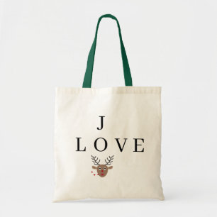 Bolsa Tote Reindeer Love Joy Kisses Festivo Natal
