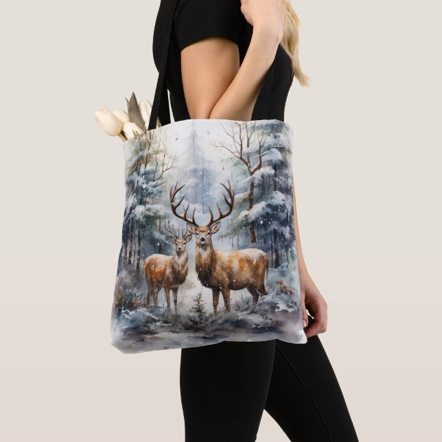 Bolsa Tote Reindeer na Wonderland de inverno (Close Up)