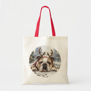 Bolsa Tote Reindeer para Bulldog em Inglês de Natal