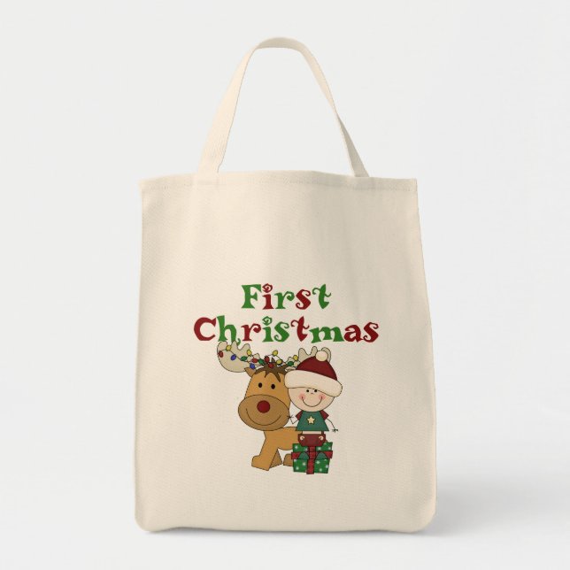 Bolsa Tote Reindeer Primeiras Camisas de Natal e presentes (Frente)