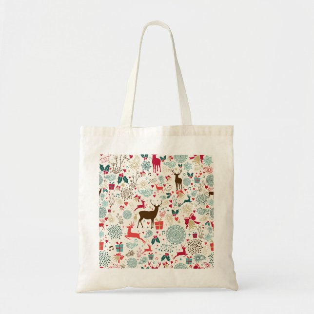 Bolsa Tote Reindeer Snowflake de Natal Feriado (Frente)
