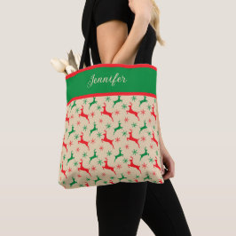 Bolsa Tote Reindeer Vermelho e Verde e Flocos de Neve Persona