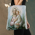 Bolsa Tote Religious St. Joseph with Child Jesus<br><div class="desc">Beautiful vintage traditional Catholic religious image of St. Joseph holding the Child Jesus. A cross is in His hands and lilies on each side.</div>
