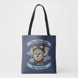 Bolsa Tote Relógio Voador "O Tempo Voa Quando" Personalizável