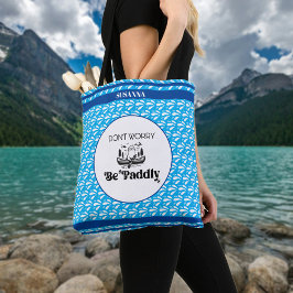 Bolsa Tote Remo de Canoa com Padrão de Água Azul Retro Person