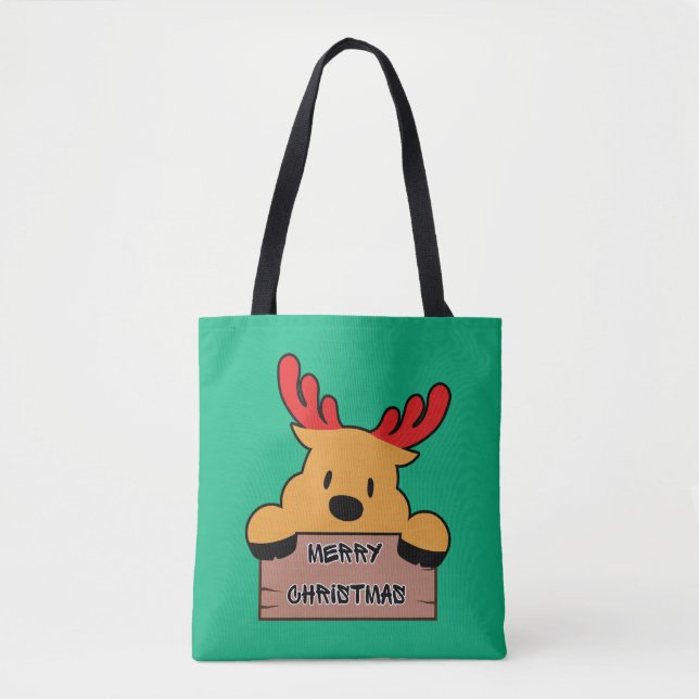 Bolsa Tote Rena de Natal de Desenho Animado Fofa (Frente)