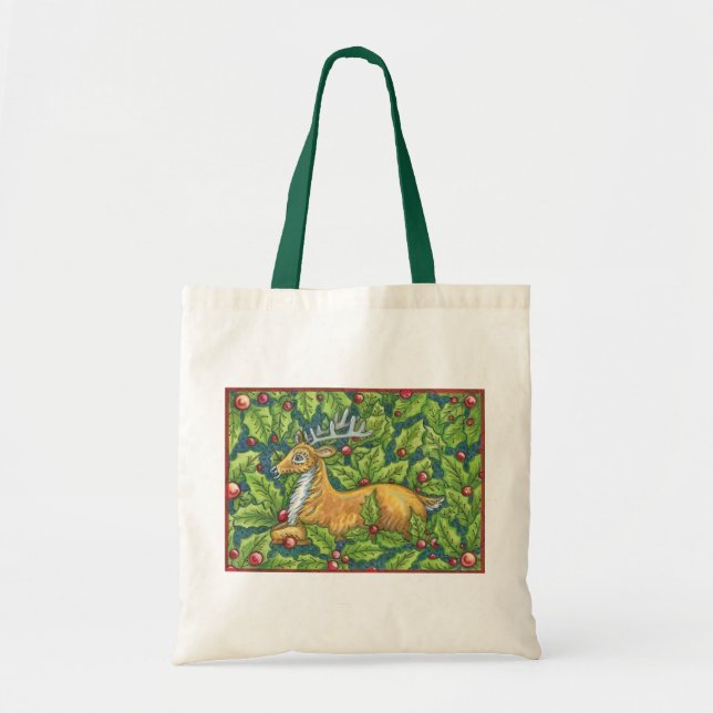 Bolsa Tote Rena de Natal Fofo na Floresta com Azevinho (Frente)