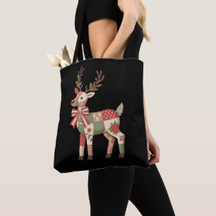 Bolsa Tote Rena de Patchwork de Natal Bordado Animal