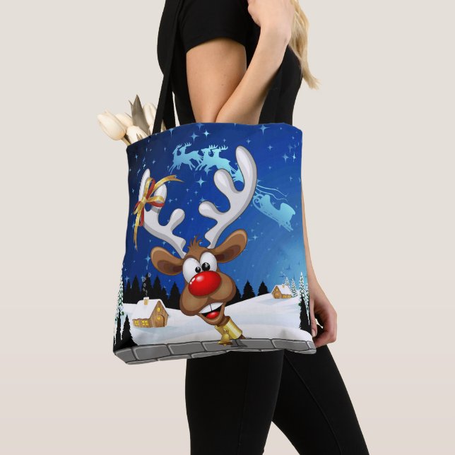 Bolsa Tote Rena Fofa Espiando Meme de Natal (Close Up)