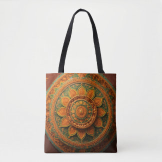 Bolsa Tote Representação Hindu Folk Art Mandala em 8K