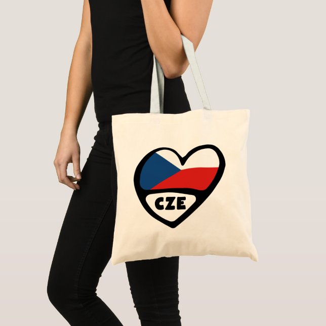 Bolsa Tote República Checa Código do país Flag Heart, CZE (Frente (produto))