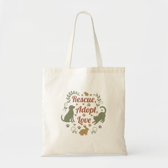 Bolsa Tote Rescue, Adopt, Love (Frente)