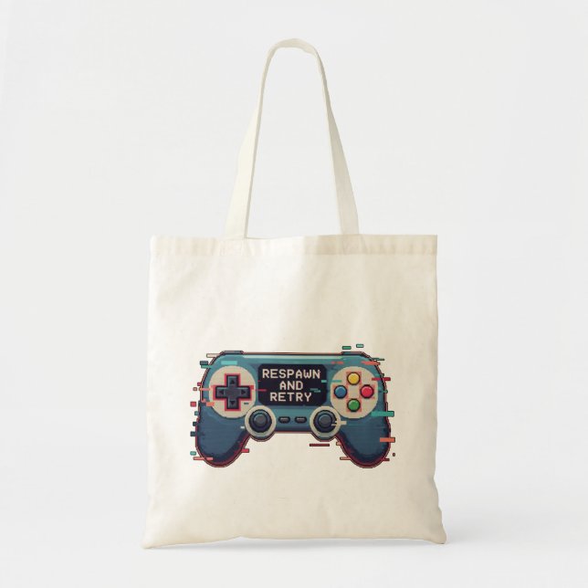 Bolsa Tote Respawn and Retry - Retro Gaming Glitch Art (Frente)