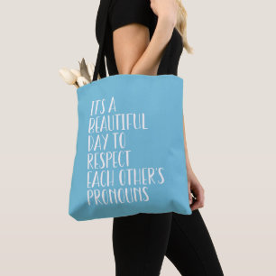 Bolsa Tote Respeite os pronomes lgbtqa+ azul-claro