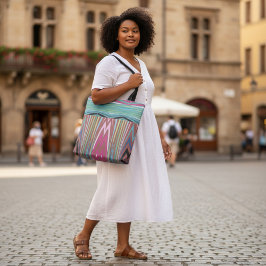 Bolsa Tote Resumo Listra Vertical Chevron Rosa Desbotada