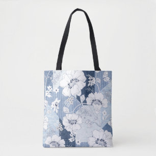 Bolsa Tote retalhamento de denim sem costura em flor