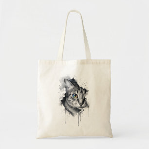 Bolsa Tote Retrato a Tinta de Gato Listrado com Olho de Arco-